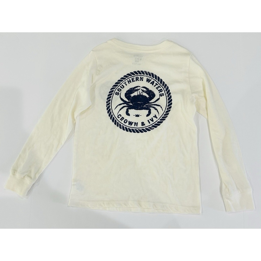Crown & Ivy T Shirt Boys Size 6 Blue Crab Long Sleeve Knit Summer Beach Nautical